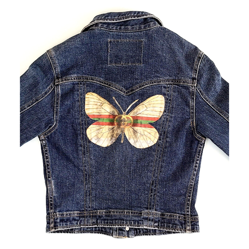 HARD TAIL Blue Denim Button Closure Butterfly Jean Jacket Womens Sz Small USA